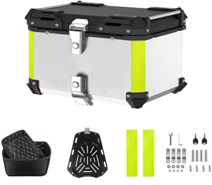 Top Case Motorrad Universal 80 l, Top Case Motorrad, Aluminium Motorcycle Trunk mit reflektierendem Aufkleber, zur Aufbewahrung von Helmen, Stiefeln, Handschuhen und anderer Reitausrüstung (Silber (A