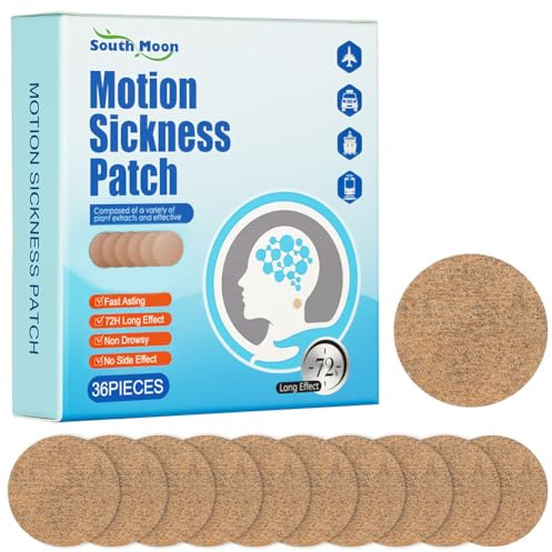 BUTBU Motion Sickness Patches, 36 Counts Travel Sickness-Patches, Nausea Relief & Anti Sickness, Motion Sea Sickness Patch for Car, Cruise Essentials and Airplane Trips, Fast Effective Lasts 72 Hours