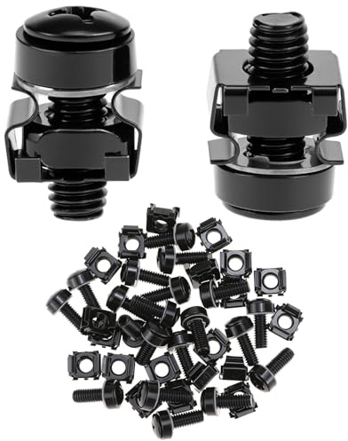 QWORK® 20er Set M6 Käfigmutter Schrauben Set für Netzwerkschränke, Kompatibel mit 19/10 Zoll Racks - Stahl, Schwarz