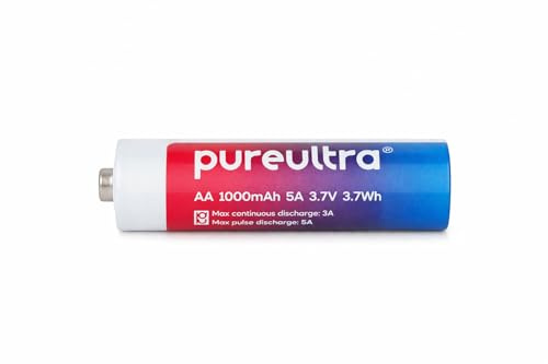 pureultra Batería AA de Ion de Litio de 1000 mAh – Recargable con protección PCB – Batería de 3,7 V de Alto Rendimiento para linternas LED, modelismo, Puntero láser y proyectos de Bricolaje
