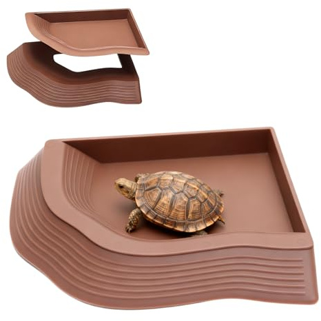 Piscina per Tartarughe di Terra 27,4×19,8cm – Accessori terrario per rettili – Ciotola per Acqua e Cibo con Rampe Antiscivolo, Resistente e Facile da Pulire
