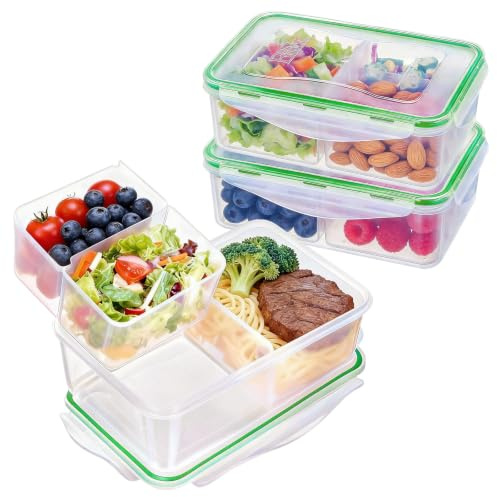 EASYLOCK Food Storage Container for Meal Prep & Lunch, 1151ML, 3 Pack | Microwavable Bento Lunch Box, Airtight Food Container with Removable Dividers, Leakproof, Salad, Snacks, Hot & Cold Foods