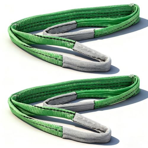 Cargo Lifting Sling, 2 PCS Lifting Straps Heavy Duty Webbing Strap 2M Duplex Polyester Load Handling Sling Webbing Moving Straps for Rigging Hoisting Gear (2T)