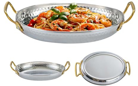 Plateau de service – Assiette à dîner avec poignées, résistant à la chaleur, passe au micro-ondes, plateau en acier inoxydable pour cuisine, dîner, restaurant, fruits de mer, servir de la viande à la