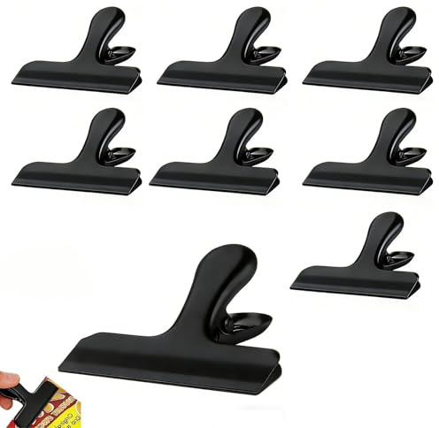 8Pcs Bag Clips 78mm Food Clips Bag Sealing Clips Large Food Pegs (Black) | Stainless Steel, Easy to Open, for Crisps Coffee Beans Bread Photo Home Kitchen Office
