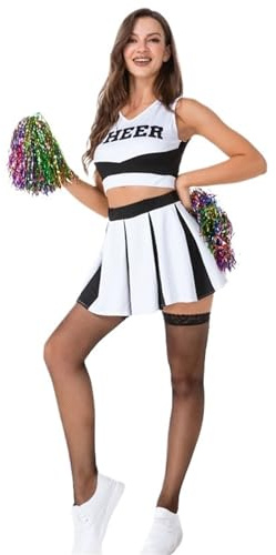 CNYUON 2 set dam vuxen skolflicka rollspel uniform hejarklackare för halloween kostym magtröja med mini veckad kjol för Cheerleading-klänning (XL)