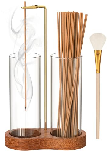 NANATI 2 in 1 Incense Holder for Sticks, Anti-Ash Incense Holder, Upside Down Incense Burner Holder with Glass Ash Catcher & Incense Storage for Yoga Spa Meditation Home Decor