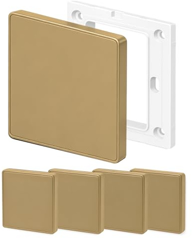 Placa de Pared Ciega, Cubierta Ciega Empotrada, 8,6 X 8,6 Cm Plástico Sin Tornillos Cubierta de Enchufe de Una Sola Marcha Para Enchufes o Interruptores no Utilizados (Oro Champán (4 PCS))