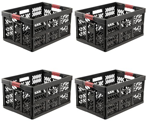 keeeper ben professionella hopfällbara lådor, set om 4, 45 l, grafit | Förstärkta kanter, sidor utan vassa kanter, fast integrerade mjuka handtag, snabbt hopfällbara, max. 50 kg