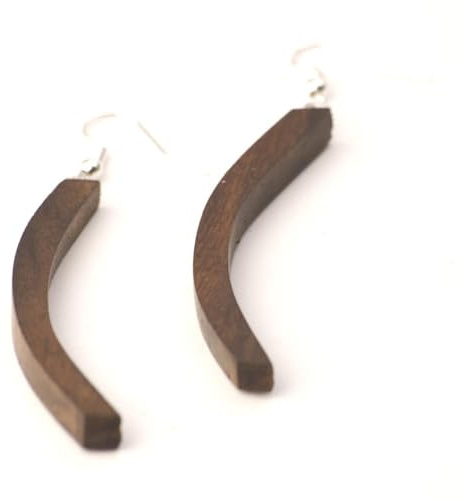 81stgeneration Braune Holz-ohrringe mit Gebogenem Stab, Lang, für Damen | Boho-ohrhänger in Holzstabform mit Haken aus 925er Silber | Geometrischer Holzschmuck | Natürliches Stammes-accessoire