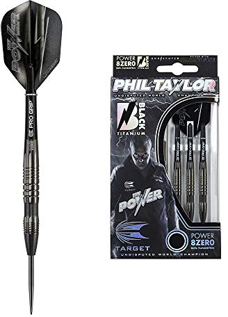Target Darts Phil Taylor Power 8-Zero 3 Schwarze Steeldart-Darts, Dart-Set aus 80% Tungsten, P8Z3, 22G | Darts in Spielerausführung mit festen Spitzen | Inklusive schwarzem Dart-Etui