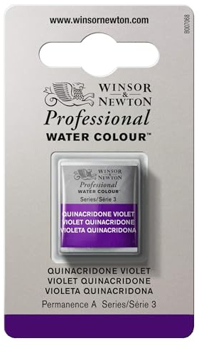 Winsor & Newton 0101550 Professional Aquarellfarbe, lebendige Wasserfarben in Künstlerqualität, hohe Farbbrillanz & Leuchtkraft, lichtecht, Archivqualität, 1/2 Napf - Quinacridone Violett