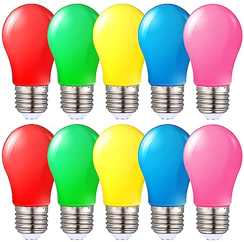 Suncan E27 Bunte glühbirnen 1W, Farbige LED Leuchtmittel E27 Birnenform, Gemischt Rot Gelb Grün Blau Rosa, für lichterkette außen bunt,Party Glühbirnen,10 Stück