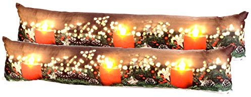infactory Zugluftkissen: 2er-Set Zugluftstopper-Deko-Kissen, Kerzen-Motiv, 3 LEDs, 90 x 20 cm (Zugluftstopper Tür Kissen, Leuchtkissen, Bild)
