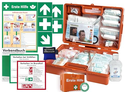Verbandskasten (M) Typ CN -Komplettpaket- Erste Hilfe nach aktueller DIN 13157 für Betriebe -DSGVO- INKL. PERFORIERTEM VERBANDBUCH + Hygiene-Gel & Notfallbeatmung + AUSHANG + AUFKLEBER