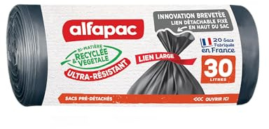 Alfapac alfapac-20 SACS 30L À LIEN Large Ultra-RÉSISTANT-FABRIQUÉS EN France-BI-MATIÈRE Unique RECYCLÉE ET VÉGÉTALE Reciclado Maxi-Peso de Enlace Grande, Polietileno, Negro, 30 L