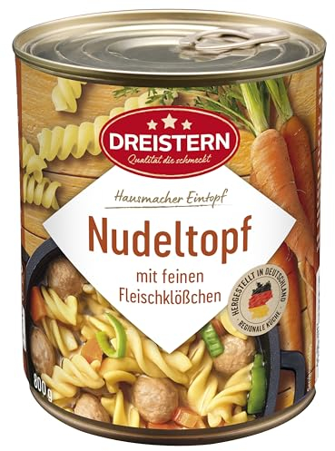 DREISTERN Nudeltopf 800g I Mit Fleischbällchen & Gemüse I Herzhafter Eintopf in recyclebarer Konservendose I Lange Haltbarkeit dank natürlicher Konservierung I Hausmacher Qualität