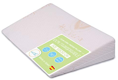 PEKITAS Almohada Cojín Cuña Inclinada Antireflujo Funda Lavable AloeVera Uso Adulto Fabricado En España (50 cm Ancho - 15° Inclinación)…