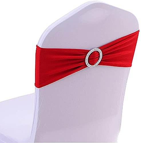 CNFQ Stuhlschleifen, elastisch, kein Binden, Dekoration für Hochzeit, Party, Taufe (50, Rot)