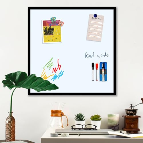 ArtzFolio Whites Family Ghost - Pizarra blanca magnética enmarcada de borrado en seco, incluye notas adhesivas, botones magnéticos y marcadores, marco negro, 30 x 30 cm