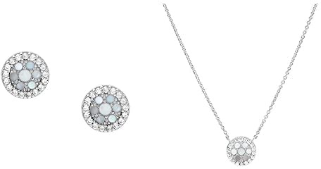 Fossil Damen Ohrstecker Sterlingsilber und Perlmutt, JFS00518040 + Fossil Damen Halskette Sterlingsilber und Perlmutt, JFS00520040