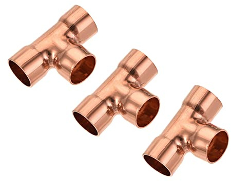 sourcing map Copper Pipe Coupling 15mm Tee Connecting Adapter Joint Connector with Rolled Tube Stop C x C Solder Connection for Plumbing 3Pcs