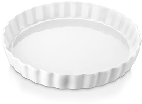 LOVECASA Porcelain Quiche Baking Dish,10 Inch Reusable Pie Pan Quiche Pan, Non-Stick Round Pie Dish, Tart Pan with Ruffled Edge,Pie Pan for Pies | Microwave,Dishwasher,and Oven Safe (White)