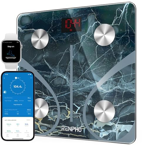 RENPHO Elis 1 Bilancia Pesapersone, Professionale Bilancia Impedenziometrica Bluetooth Bilancia Pesa Persona Digitale con App - Misura Peso Corporeo, Massa Grassa, BMI, Massa Muscolare, Marmo