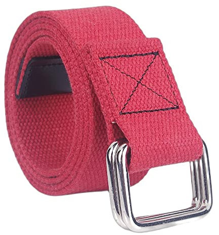 XYFCJK 110-160 cm Doppelringschnalle Gürtel - 10 Farben Leinwand Herren Damen Jeans Dekorativer Bund, Einfarbig Mode Hip-Hop Street Style Military Stoffgürtel, Rot, 160 cm * 2 Stück