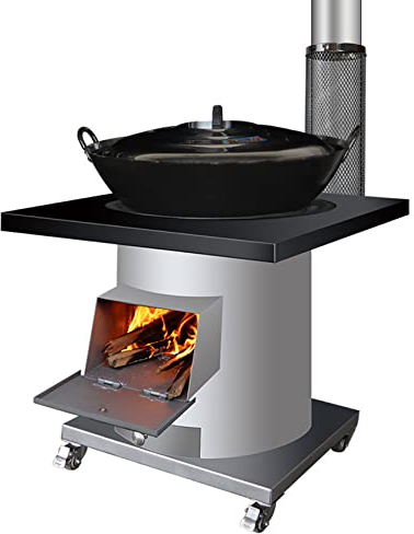 YYUINU Poêle à Bois Mobile Portable, poêle en Acier moulé à économie d'énergie, avec marmite en Fer et Filet Anti-brûlure, pour la Cuisine Quotidienne, Chauffage Domestique, Mobile