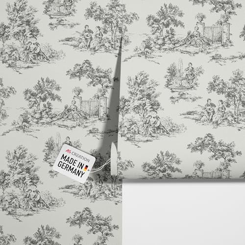 Vliestapete mit Personen und Bäumen moderne Mustertapete Beige Schwarz Made in Germany 10,05 x 0,53 m | Nostalgische Vintage-Optik als Retro-Akzent – matte Strukturtapete, einfach zu verkleben & spurlos abziehbar