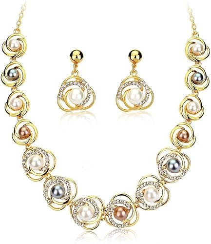 TOFBS Conjunto Collar Pendientes Perlas Lágrima Cristales Brillantes Flor Elegante Nupcial Mujer Joyería