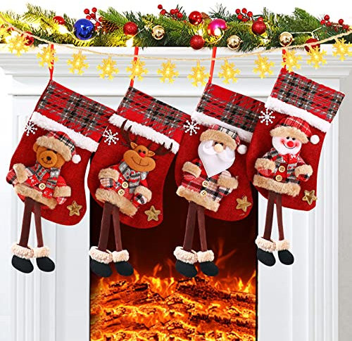 JOTOL Medias de Navidad,4pcs Calcetín de Navidad,Calcetines de Navidad para llenar y Colgar para la Decoración del Arbol,Adorno de Navidad Bolsa de Dulces etc