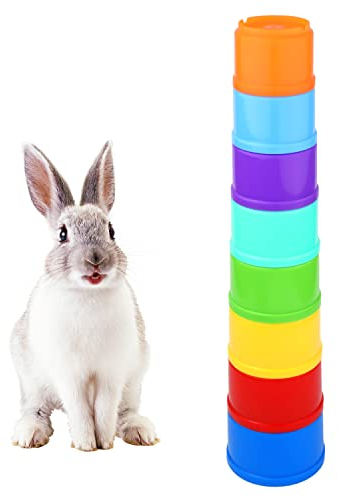 AIEX 8 Stck. Stack Up Cup Toy, Bunny Stacking Cups Bunny Toys for Rabbits Stapelbecher, Hasenspielzeuge für Hasen, Kunststoff Nistspielzeug (8 Farben)