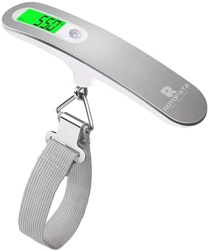 ROTOPATA Digital Luggage Travel Scale with Overweight Warning Function, Portable Handheld Electronic Weighing Scale with Hook, 50kg and Backlit LCD Display Screen Design for Suitcase Baggage