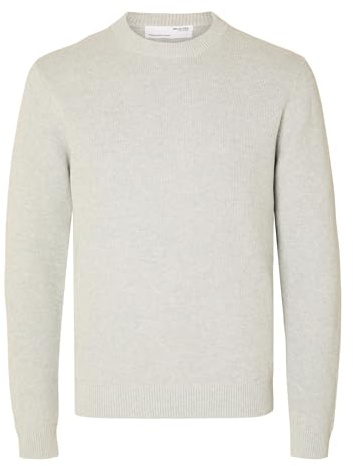SELECTED HOMME Mens Slhdane Ls Structure Crew Neck Noos Knitted Jumper, Light Grey Mix, L UK