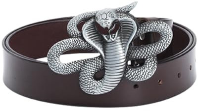 NALANY Gürtel Für Herren Damen Ledergürtel Jeansgürtel Für Kleidung 38mm Breit Mit Hohl Schlangen-Gürtelschnalle Druckknöpfe Verschluss(100cm/39, Brown)