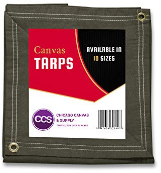 CCS - Lona impermeable, cubierta de lona de algodón muy resistente, lona encerada con ojales de latón inoxidables para camping, construcción, equipos y uso al aire libre, marrón oliva, 3,1 x 3,66 m
