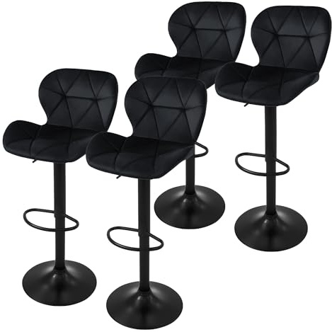 ML-Design Barhocker 4er Set, Bezug aus Samt, Schwarz, Gepolsterter Barstuhl mit Rückenlehne und Fußstütze, Tresenhocker höhenverstellbar 59-79 cm, 360° drehbar, Bistrohocker Hocker Drehstuhl Barstühle