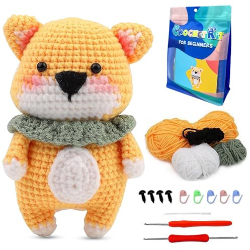 BoloShine Häkelset für Anfänger Erwachsene, Stricken Amigurumi Set mit Wolle und Häkelnadel, Crochet Kit Häkelnadel Bastelset Tiere DIY Schlüsselanhänger, mit Tutorial-Video und Anleitung - Hund