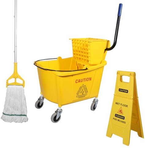 Wringer Combo Commercial Mop Bucket on Wheels, 35 Quart,Yellow, Including One Industrail Mop