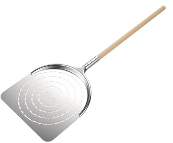 ZiiPa • Pelle À Pizza Perforée Aquila • Acier Inox Alimentaire • Manche Bois Ergonomique • Longue 91 cm • Anti-Résidus Farine • Ustensile Pizza Maison • Four À Pizza Bois et Gaz Piana