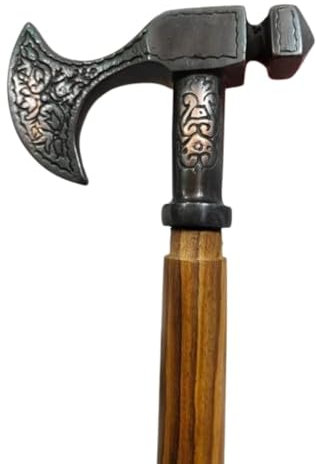Generic Gehstock, antiker Axt, Wikinger-Gehstock, Rotes Holz, zweifach gefaltet, einzigartig, solider Designer-Griff, ideal für Kostüme, Männer und Frauen