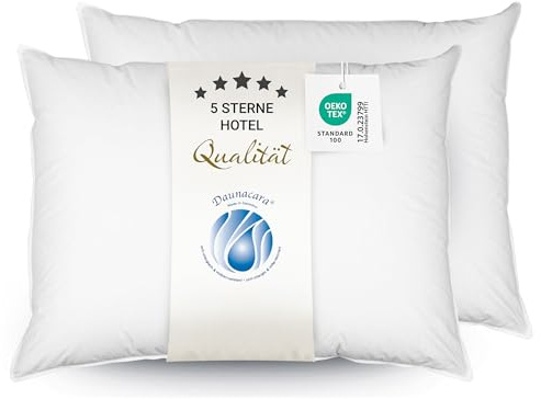 ZOLLNER 2er Set Deluxe Daunenkissen - Made in Germany – für Allergiker geeignet – Bezug aus hochwertiger Mako Baumwolle - waschbar bis 60°C - 70x90 cm - Hotelqualität