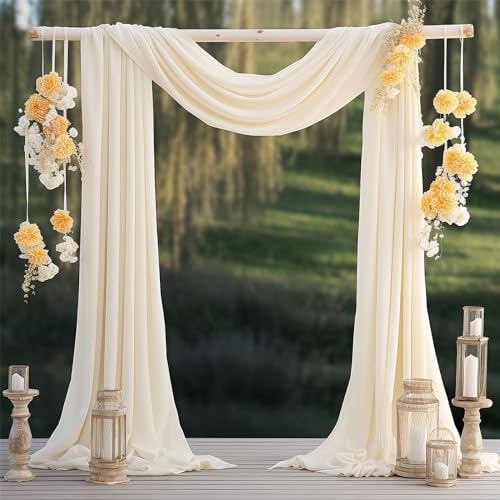 FANSU Vorhang Hochzeitsbogen, Deko Vorhang Hochzeit Querbehang Freihanddeko Chiffon Tüll Stoff Querbehang Deko Gardinen für Dekoration Babyparty Geburtstag (2.4x32.8ft/75x1000cm,Cremeweiß)