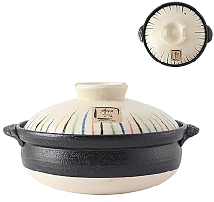 MNBVH Autentico Vaso di Argilla Giapponese Donabe, Pentola Calda in Terracotta Pre-stagionata, Prodotto in Giappone, Pentola per Stufato Gumbo Stockpot(Size:29.5x16cm(12x6inch),Color:B)