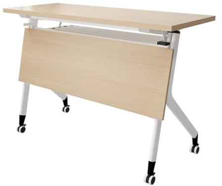JCWGLY Schreibtisch Klappbarer Konferenzraumtisch, Flip-Top-Seminar-Schulungstisch Für Besprechungsraum Und Büro, Rechteckiger Schulungstisch Aus Holz Mit 360 ° -Rollen(55x24x30in/140x60x75cm)