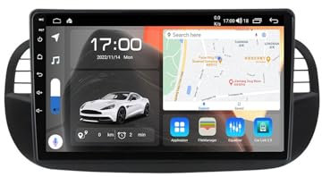 Car Stereo 1 DIN Android 12 For Fiat 500 Wireless Carplay Android Auto,9 IPS Touch Screen Car Audio With BT 5.0/FM AM Radio/DAB+ RDS/DSP/DVR/GPS/SWC/OBD 2(Black,M100CP)
