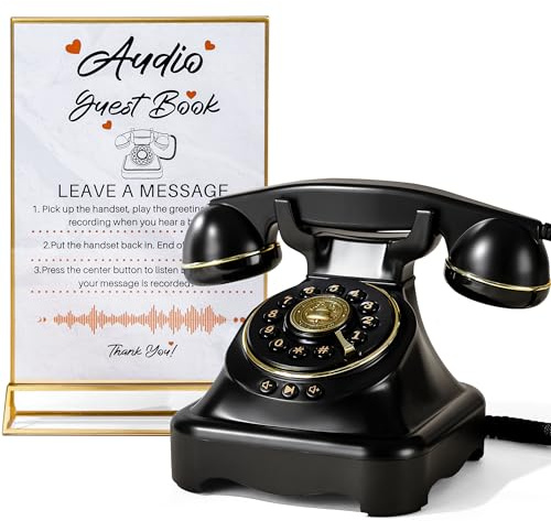 FiayaCom Audio Guest Book Wedding Phone, Audio Phone Guestbook, Record Customized Audio Messages, Preserve Your Special Occasions（Black）