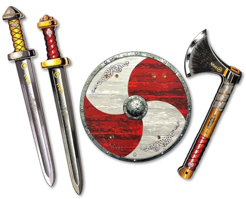 Liontouch - Coffret Viking, Épées, Bouclier & Hache - 3 Ans+ |Jouet de Guerrier Authentique du Maître Artisan Sven pour Le Jeu de Rôle des Garçons | Armes Médiévales pour Déguisements de Berserker
